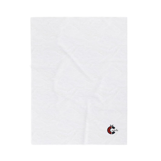 Velveteen Plush Blanket — Cozy White Throw with Small Ladybug Accent