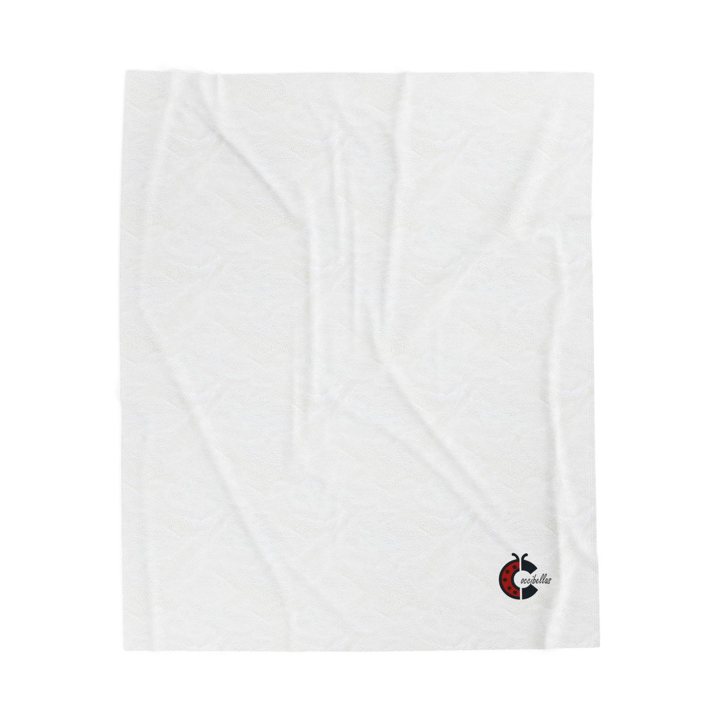Velveteen Plush Blanket — Cozy White Throw with Small Ladybug Accent