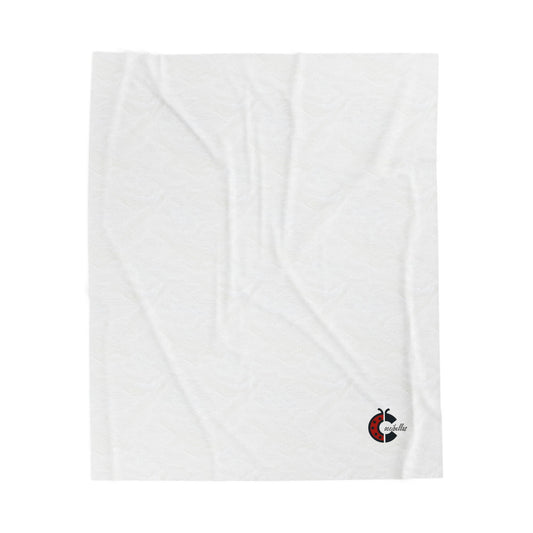 Velveteen Plush Blanket — Cozy White Throw with Small Ladybug Accent