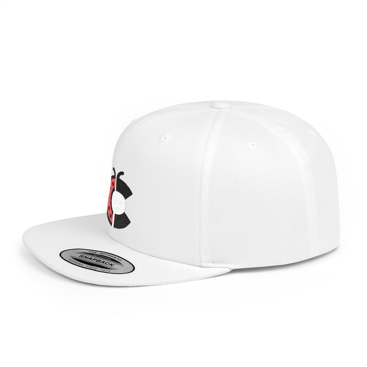 Ladybug Logo Snapback Hat — Cute Red Ladybird Flat Bill Cap
